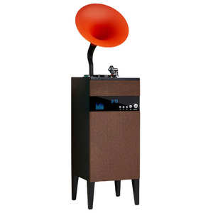 Tocadiscos Inalámbrico BT Moderno con Base, Radio FM USB, 3 Velocidades, Todo en Uno, Decoración de Audio para el Hogar, Madera y Metal - Product Image 1