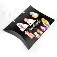 Boîte à oreillers personnalisée imprimée avec poignée en ruban, boîte cadeau en papier noir pour emballage d'extensions de cheveux et de perruques