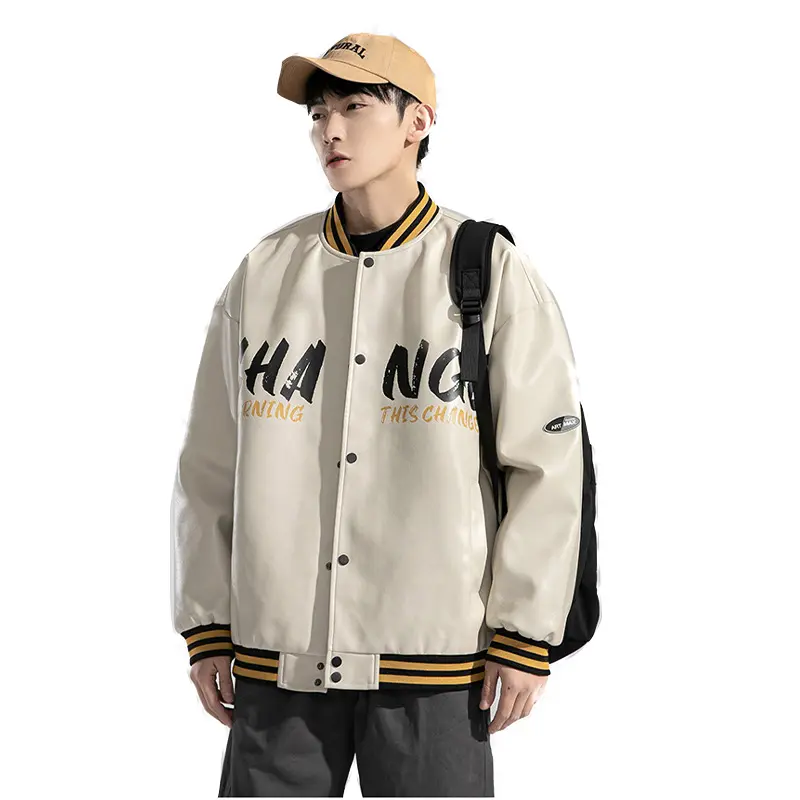 Wholesale Letter Printing Varsity Sport Baseball Jackets Black Autumn Outwear LeatherJacket Casual Wear For Men