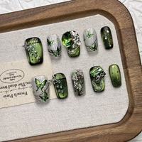 Faux ongles à presser Sweet Garden Ladybug Daisy, faits à la main, rouge et blanc, style français, courts, carrés, couvrance totale, pour filles
