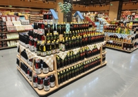 Système d'étagères de présentation pour supermarchés, étagères en métal et en bois, présentoir double face pour produits de vente au détail
