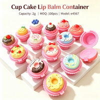 ISMAN 2g Mini étui à baume à lèvres en forme de gâteau, donut, cupcake, avec charnière, rose, festonné, pastel, en plastique, cosmétique, Kawaii, dessert, vide, vente en gros