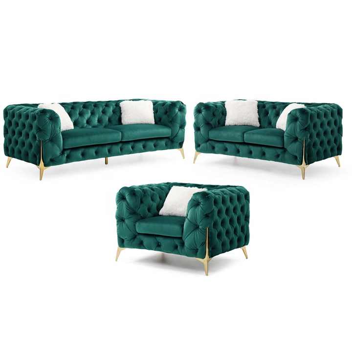 Modern Love Seat Tufted Chesterfield Velvet 3 Seat Sofa Large Comfy ...