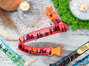 Collar de Terciopelo Sólido Personalizado con Etiqueta de Identificación con Nombre, Diseño de Bosque con Árboles y Lazo para Perros Pequeños/Medianos/Grandes - Product Image 6