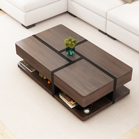 Offre Spéciale soulever des meubles de salon Table basse moderne en noyer Stockage en bois Table à thé Design