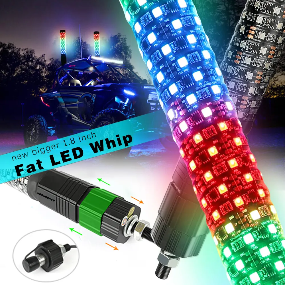 Led thắp sáng ăng-ten từ xa ứng dụng điều khiển ATV UTV 1ft 2ft 3ft 4ft nhảy RGB đuổi theo Cột cờ an toàn chất béo dẫn roi đèn