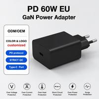 Estación de Carga Rápida GaN de 60W con un Solo Puerto, Enchufe Europeo Tipo C, Adaptador de Corriente con Protocolo PD, Protección de Voltaje Segura, Cargador de Pared