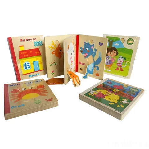 Juguetes de madera para niños, juguete educativo para aprendizaje temprano, con forma de Casa de animales, puzle, libro