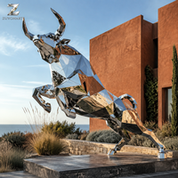 Escultura de Toro de Acero Inoxidable Espejado, Gran Estatua Geométrica de Animal de Metal para Decoración Artística Comercial en Hoteles, Plazas, Villas y Jardines