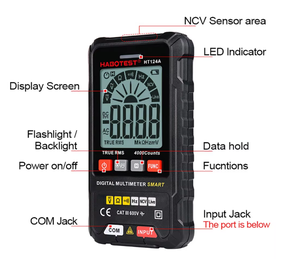 HT124A Multi-função AC/<span class=keywords><strong>DC</strong></span> Tensão Corrente Multímetro Digital Inteligente - Product Image 2