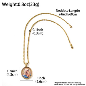 Collares al por mayor con colgante de acero inoxidable de la Virgen María y Sagrado Corazón, chapados en oro de 18k. - Product Image 3