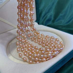 Collar de Cuentas de Arroz Naturales Color Champán de 3mm, Diseño de 6.5-7.5mm, Venta al Por Mayor - Product Image 3