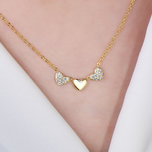 Collier pendentif en forme de cœur triple, romantique pour la Saint-Valentin, en moissanite de couleur <span class=keywords><strong>D</strong></span>, VVS1, collier ras du cou, chaîne claviculaire, pour femmes - Product Image 2