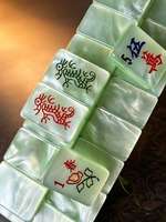 Ensemble de Mahjong américain en nacre nacrée - Finition transparente et brillante, tuiles translucides élégantes, cadeau de luxe