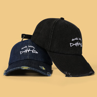 Casquette de baseball unisexe en denim vieilli réglable, avec logo personnalisé brodé et imprimé, style sportif en tissu éponge