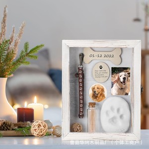 Wooden Pet <b>Photo</b> Frame Distressed White Rectangle Handmade Desktop <b>Storage</b> <b>Box</b> For Dog Cat Growth Memories - Product Image 3