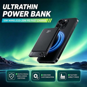 <span class=keywords><strong>Batterie</strong></span> <span class=keywords><strong>externe</strong></span> magnétique ultra-fine en alliage d'aluminium de 8 mm, 5000 mAh, charge rapide sans fil 15 W, charge rapide PD 20 W - Product Image 1
