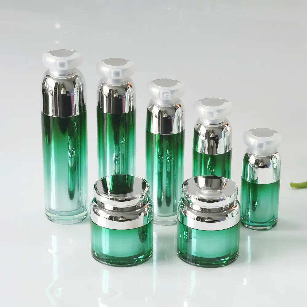 Factory Green Acrylic 30/50ml Pump Vacuum Airless Bottle For Lotion Foundation Essence Cosmetic Packaging Bottles