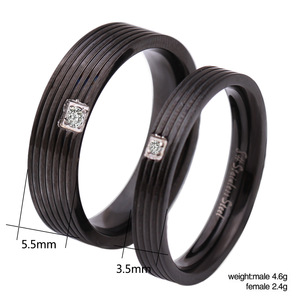 Stainless Steel Black <b>Ring</b> With Diamond Bezel Setting Geometric Design For <b>Couple</b> Gift - Product Image 5