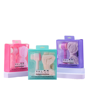 Ensemble brosse nettoyante visage double face et bandeau, brosse nettoyante points noirs, bandeau en velours corail - Product Image 1