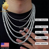 Collier Chaîne Tennis en Argent Sterling 925 avec Moissanite Ronde Certifiée GRA, Tailles 2mm 3mm 4mm 5mm, Unisexe, Stock USA