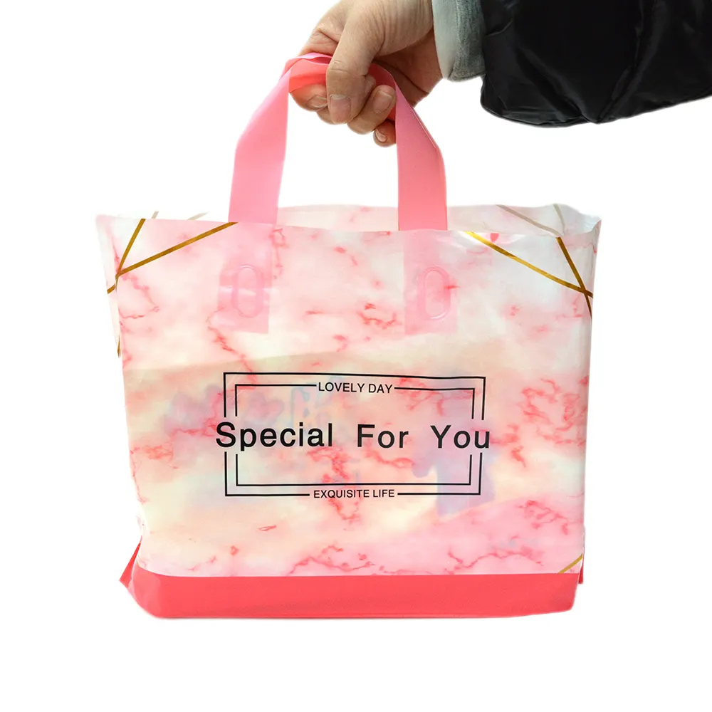 Custom Printed Logo Reusable HDPE Handle Plastic Shopping Bag Waterproof Carry Bag Recyclable Feature Clothing/Shoes Stand Pouch