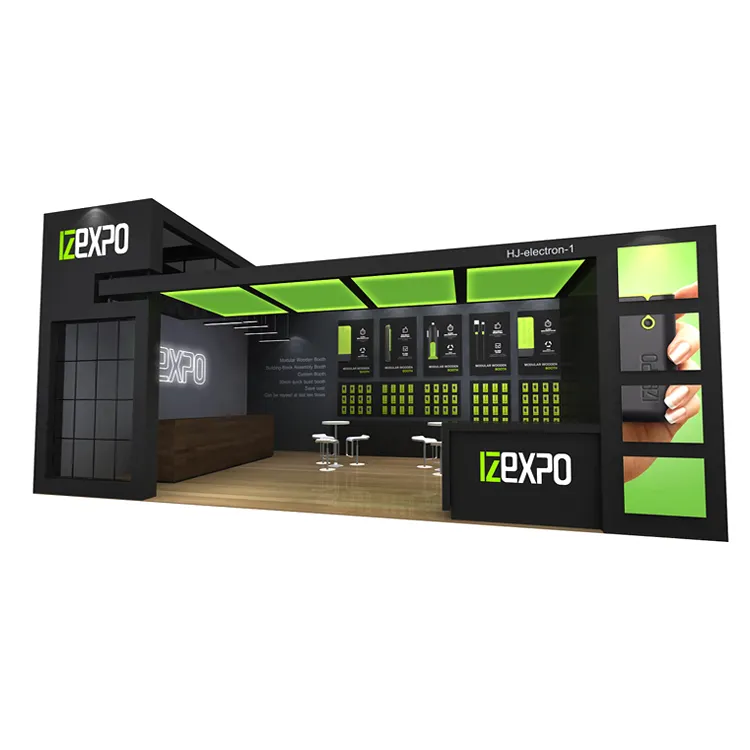 Feria comercial Expo Tamaño OEM Cabina de exposición modular de madera Pantalla de visualización LED personalizada Sala de exposiciones Lados Nueva cabina de electrónica