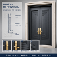 Porte d'entrée moderne à double battant en acier inoxydable robuste, isolée thermiquement et étanche, pour usage résidentiel