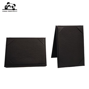 Custom Logo 5 X 7 Black PU Leather Cardboard <strong>Book</strong> 3 Panels Triple View Table Tent Menu Holder Hard Cover Table Top Display - Product Image 4