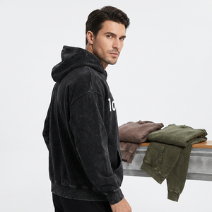 Oem Brand Streetwear Heavy Washed Acid Wash Oversized Vintage <b>Men</b> Heavyweight French Terry Lined 100% Cotton 350 GSM Custom - Product Image 4