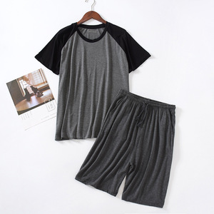 Pyjamas <span class=keywords><strong>pour</strong></span> hommes, personnalisés, décontractés, en modal tricoté, respirants, thermiques, confortables, vêtements de nuit avec hauts à manches courtes - Product Image 2