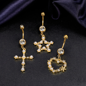 3 दिनों की डिलीवरी थोक पर्ल बेली रिंग्स सर्जिकल स्टील डैंगल गोल्ड प्लेटेड हार्ट बर्ड बेली नेवल पियर्सिंग - Product Image 6