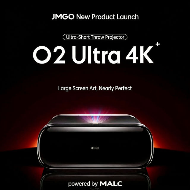 JMGO O2 Ultra Native 4K Tri-Laser Projector, 2800 CVIA Lumens, 0.18:1 Ultra Short Throw, Auto Focus Smart Home Theater