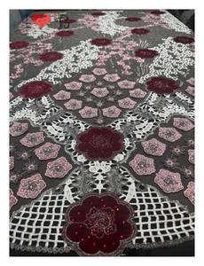 Blinglace pink 3d Floral dengan perak abu-abu <span class=keywords><strong>Lurex</strong></span> Tulle renda dengan Rhinestones beludru Laser Cut untuk indah Fashion gaun - Product Image 2