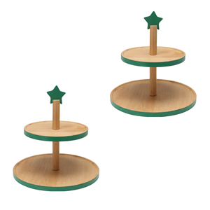 Bandeja de Servir de Madera Ecológica Clásica de Alta Calidad de 2 Niveles, Soporte para Tartas con Parte Superior en Forma de Estrella, Decoración Navideña para Fiestas, Exhibición de Frutas y Postres - Product Image 2