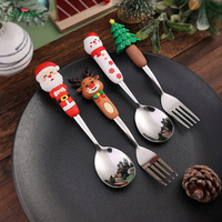 Nouvel ensemble de fourchettes et cuillères en bois Père Noël et sapin de Noël, design créatif, éco-responsable, durable, pour le camping – Vente chaude
