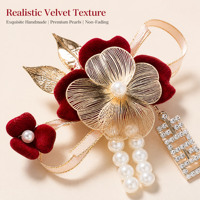 Corsage de poignet en velours et perles pour demoiselle d'honneur, fleur de main pour la mariée, fête prénuptiale, cérémonie de mariage, banquet, décoration de main