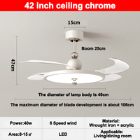 Ventilateur de plafond LED intelligent de luxe de 42 pouces avec lumières 220V, profil bas, lampe de salon, nouveauté 2026, vente chaude, télécommande