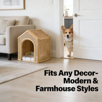 Nichoir pour chien en bambou artisanal moderne, fabriqué à la main avec des détails élégants, écologique, pour intérieur, pour petit chiot