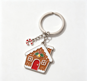 Christmas Gingerbread House Metal Key Chain Enamel <b>Keyring</b> Holiday Hanging Ornament Candy Cane <b>Charm</b> - Product Image 4