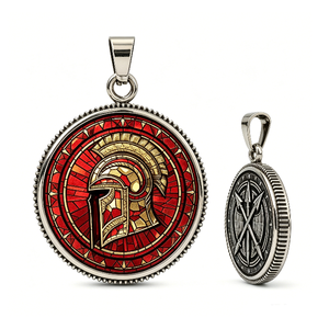 Colgante Circular de Aleación de Zinc Plateado con Esmalte, Diseño de Casco Romano, Temática Antigua, Medalla Coleccionable de Arte - Product Image 2