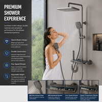 Système de douche numérique intelligent en aluminium gris anthracite avec affichage LED 4 modes, barre coulissante pour douchette à effet pluie, OEM, céramique, pour appartement et hôtel
