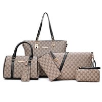 SH0341 Sac à main pour femme en PU gaufré, style européen, avec fermeture éclair, imperméable, en polyester, léger, portable, sac à bandoulière, ensemble de 6 pièces