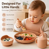 Ensemble d'alimentation pour bébé en silicone personnalisé, sans BPA, comprenant un bavoir, un bol, une assiette, une cuillère, une fourchette et une tasse à paille