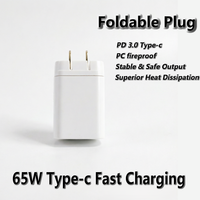Cargador Rápido Universal de 65W Tipo-C USB-C PD3.0 con Enchufe Intercambiable Resistente al Fuego y Salida de 5V/3A para Teléfono Móvil/Tableta/Portátil