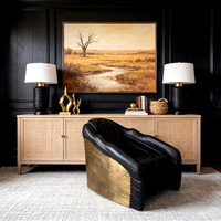 Fauteuil une place en cuir véritable style aviateur, luxueux, vintage, style industriel, noir, rembourré en éponge, métal cuivré