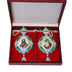 东正教主教胸前十字架2件套十字架和帕纳尼亚，配有定制的图标和彩色石头 - Product Image 4