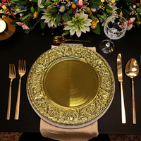 Assiettes de Présentation Élégantes 13 Pouces en PP/PS Durables et Personnalisables – Dorées, Haute Qualité, Design Classique pour Mariages et Réceptions