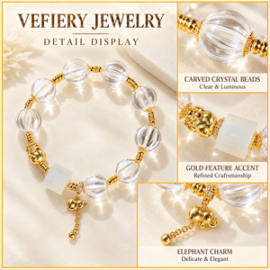 Pulsera de Cuarzo Transparente Tallada a Mano con Cuentas de Melón y Acento de Jade Hetian para Mujer, Joyería Personalizada al por Mayor - Product Image 3