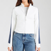 Veste courte surdimensionnée pour femme avec poches latérales contrastées et rayures, design personnalisé en gros